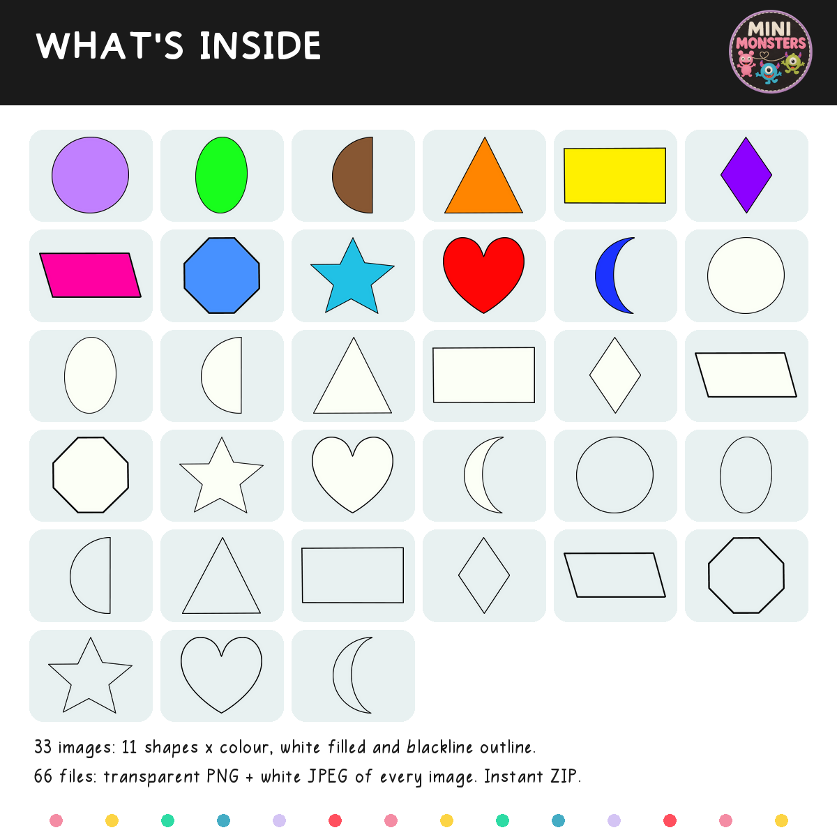 2D Shapes Clipart Set 1 | 33 Designs 66 Files | Colour White and Blackline | Hand Drawn | Commercial Use