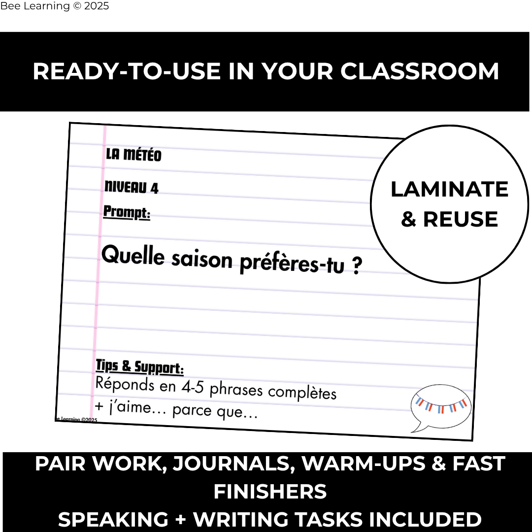 French Speaking & Writing Activities for Beginners | Differentiated Task Cards | Year 7–8