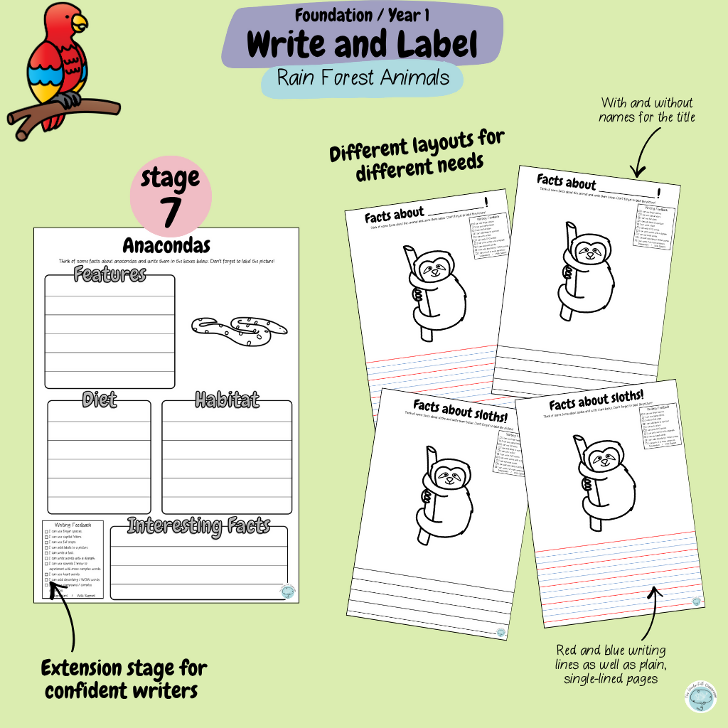 Foundation & Year 1 V9 Differentiated Information Writing - Rainforest Animals