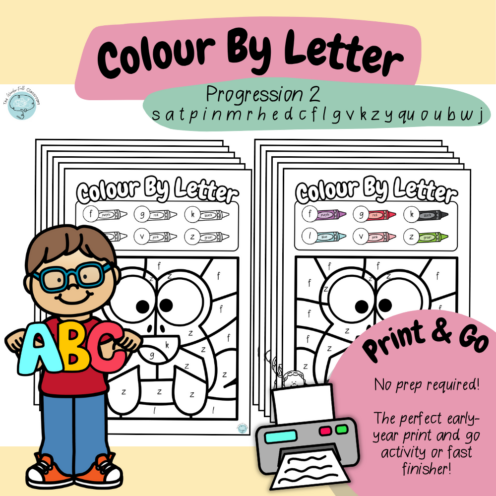 Colour by Letter - satpinmrhedcflgvkzyquoubwj | Letter Recognition | Print & Go