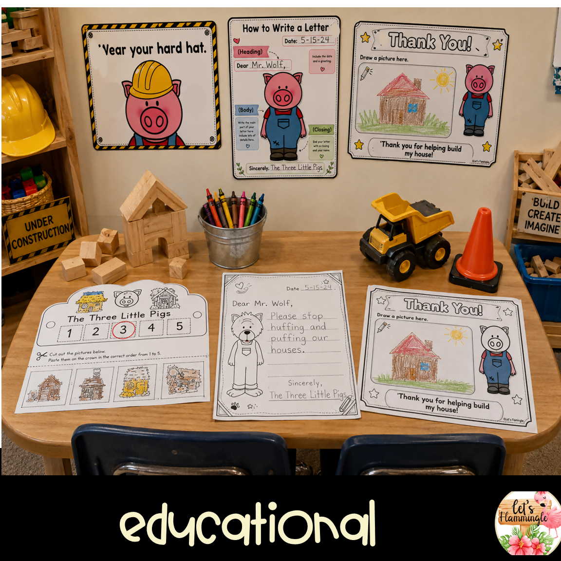 The Three Little Pigs Construction Theme Dramatic Play Stem Challenge Activities