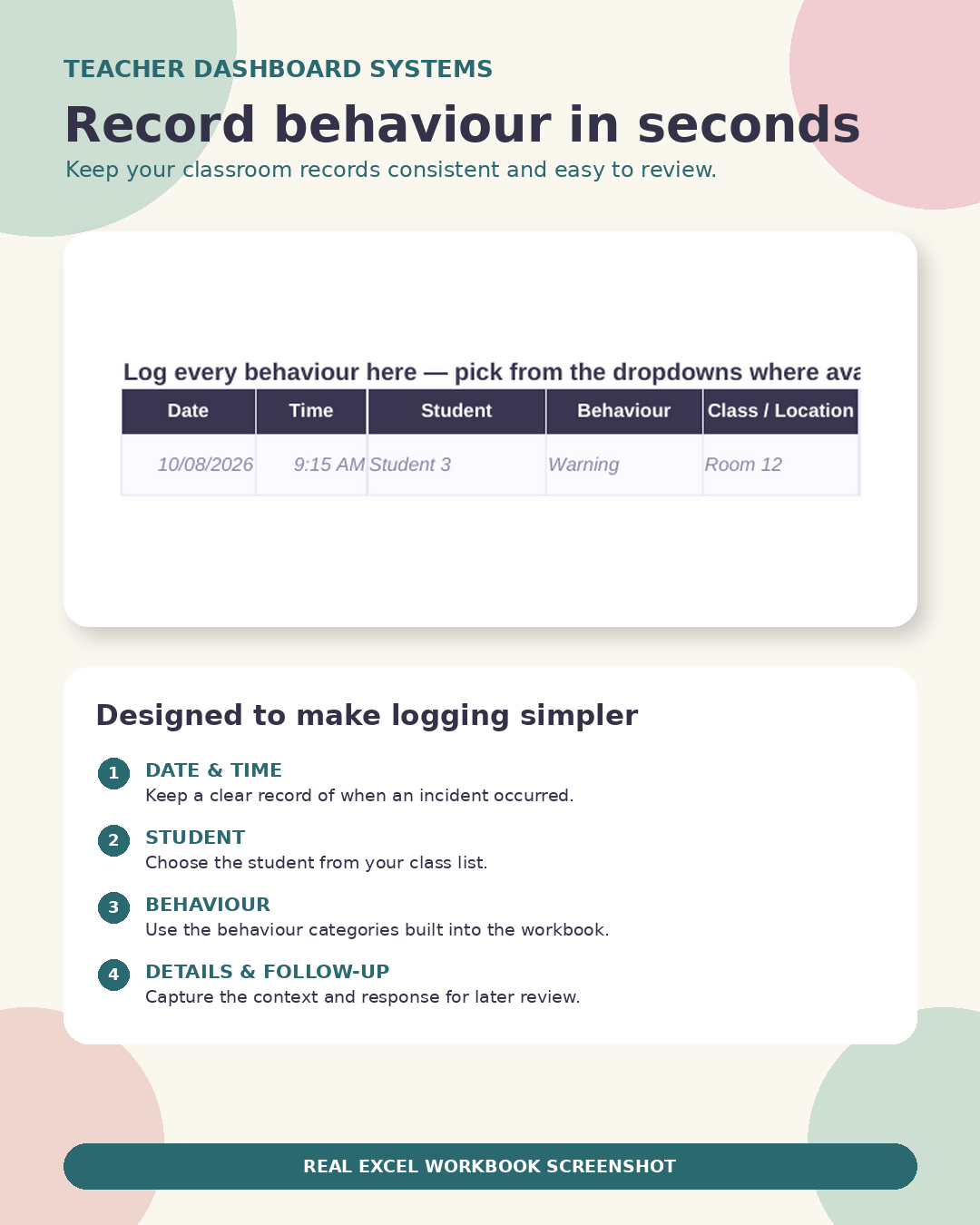 Australian Student Behaviour & Wellbeing Tracker | Behaviour Log, Dashboard & Printable Student Report