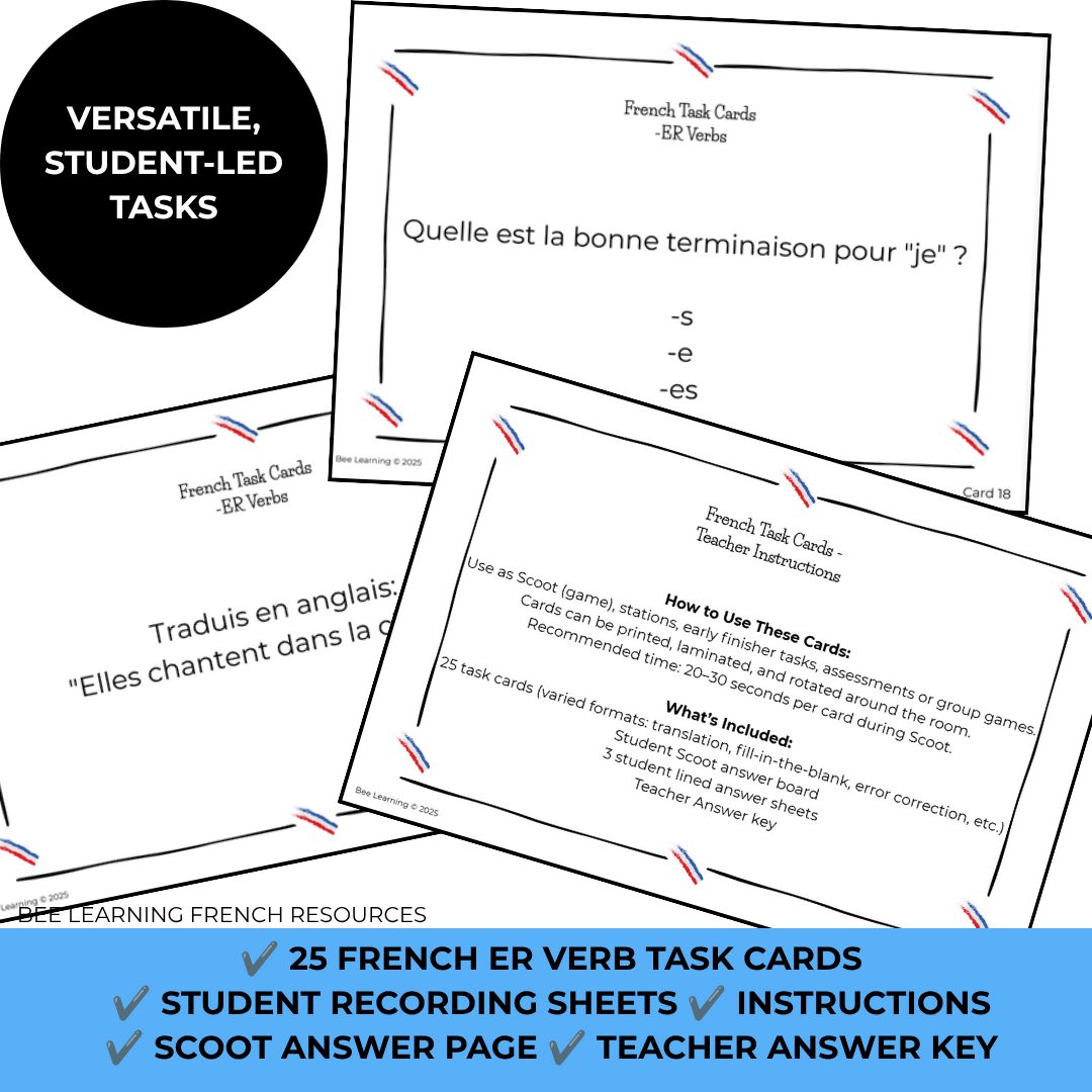 French ER Verbs Present Tense Activities | Task Cards & Conjugation