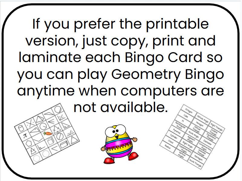 Easter-Themed Geometry Bingo - Digital and Printable