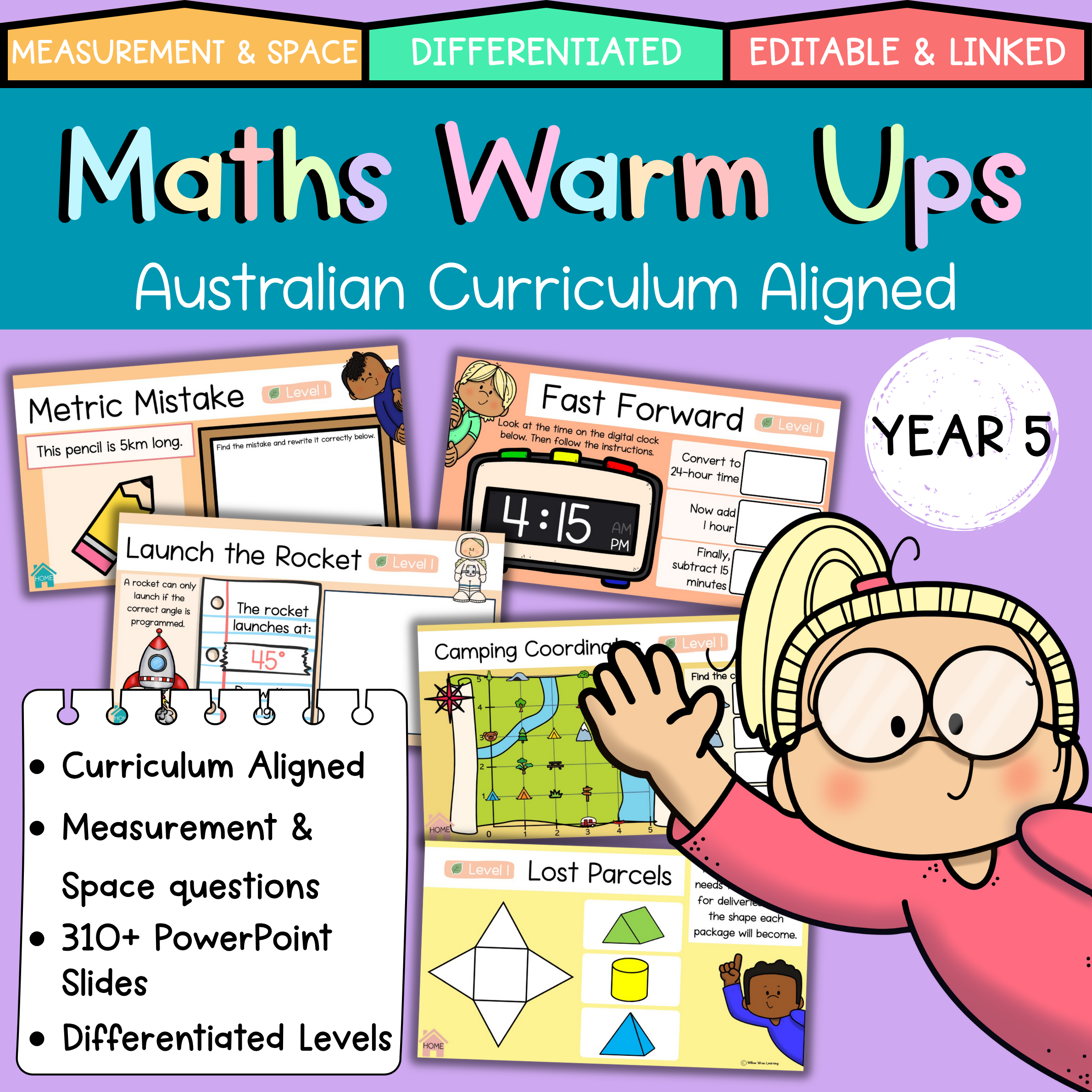 Year 5 Editable Maths Warm Ups I Measurement & Space I Australian Curriculum V9
