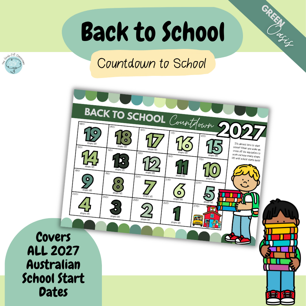 2027 UPDATE: Multiple Colour Themes | Australian Back to School Visual Countdown Calendar