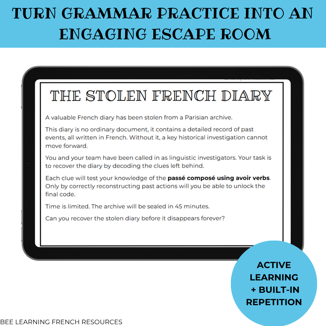 French Escape Room Passé Composé | Avoir Verbs | Grammar Activity | Year 9–10 | Print & Digital
