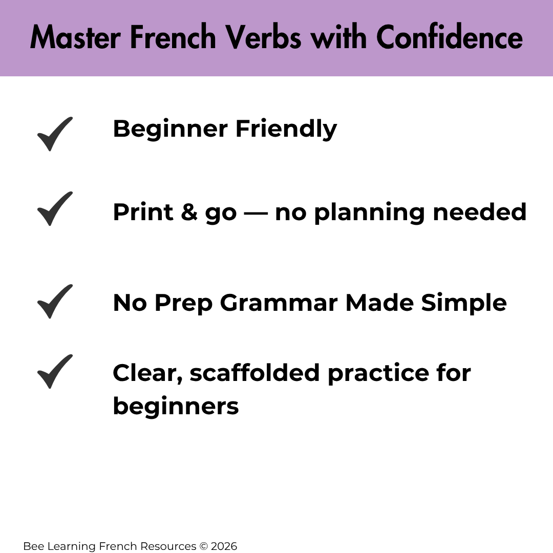French Present Tense Verbs ER IR RE Worksheets – No Prep Grammar Pack | Year 7–8