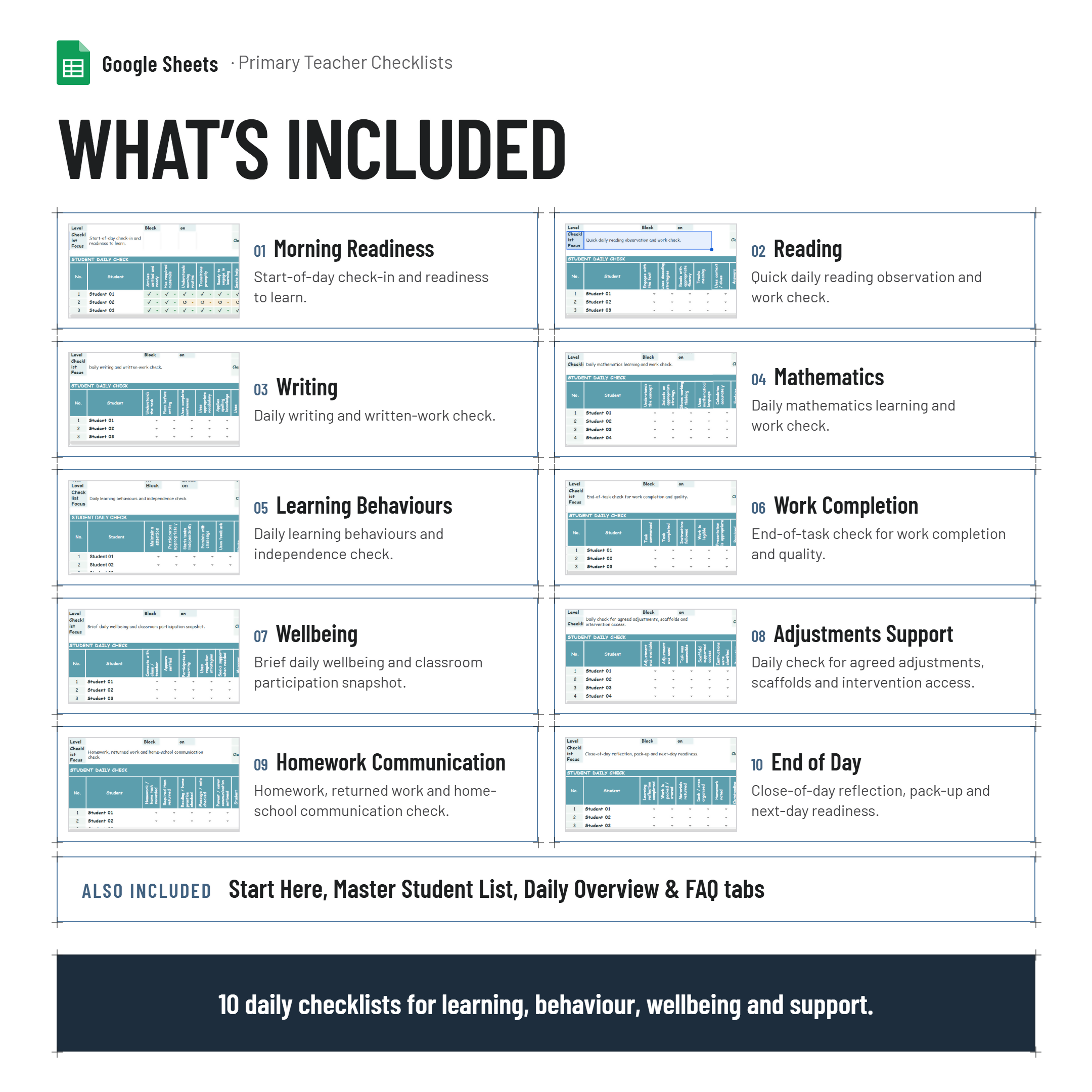Primary School Teachers Checklist Bundle| Google Sheets| Printable