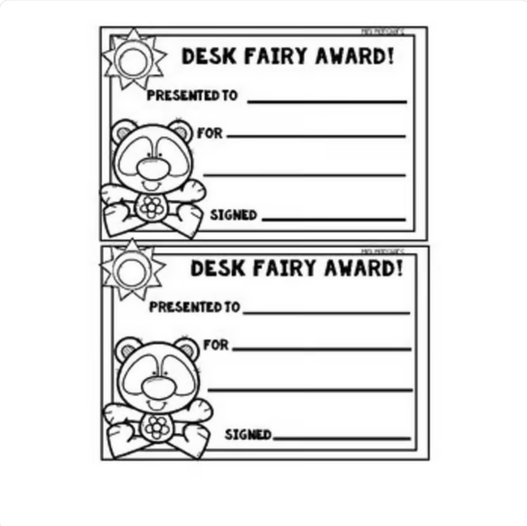 Desk Fairy Notes for Encouraging Positive Behaviour and Organised Desks