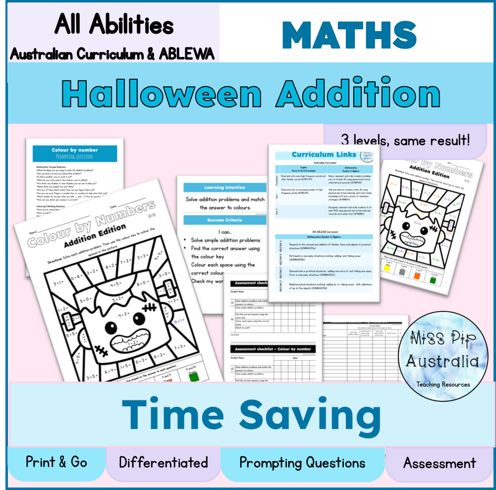 Halloween Maths Worksheets | Addition Colour by Number | Differentiated