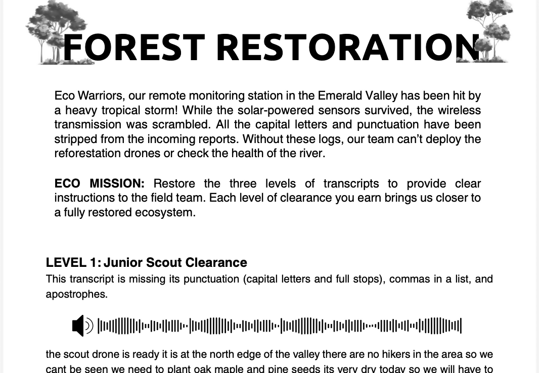 Eco Warrior 3-Level Editing Challenge | Differentiated Grammar | Years 5-6