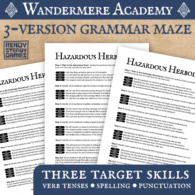 Wandermere Grammar Maze | Self-Checking English Game | 3 Versions | Years 5–6