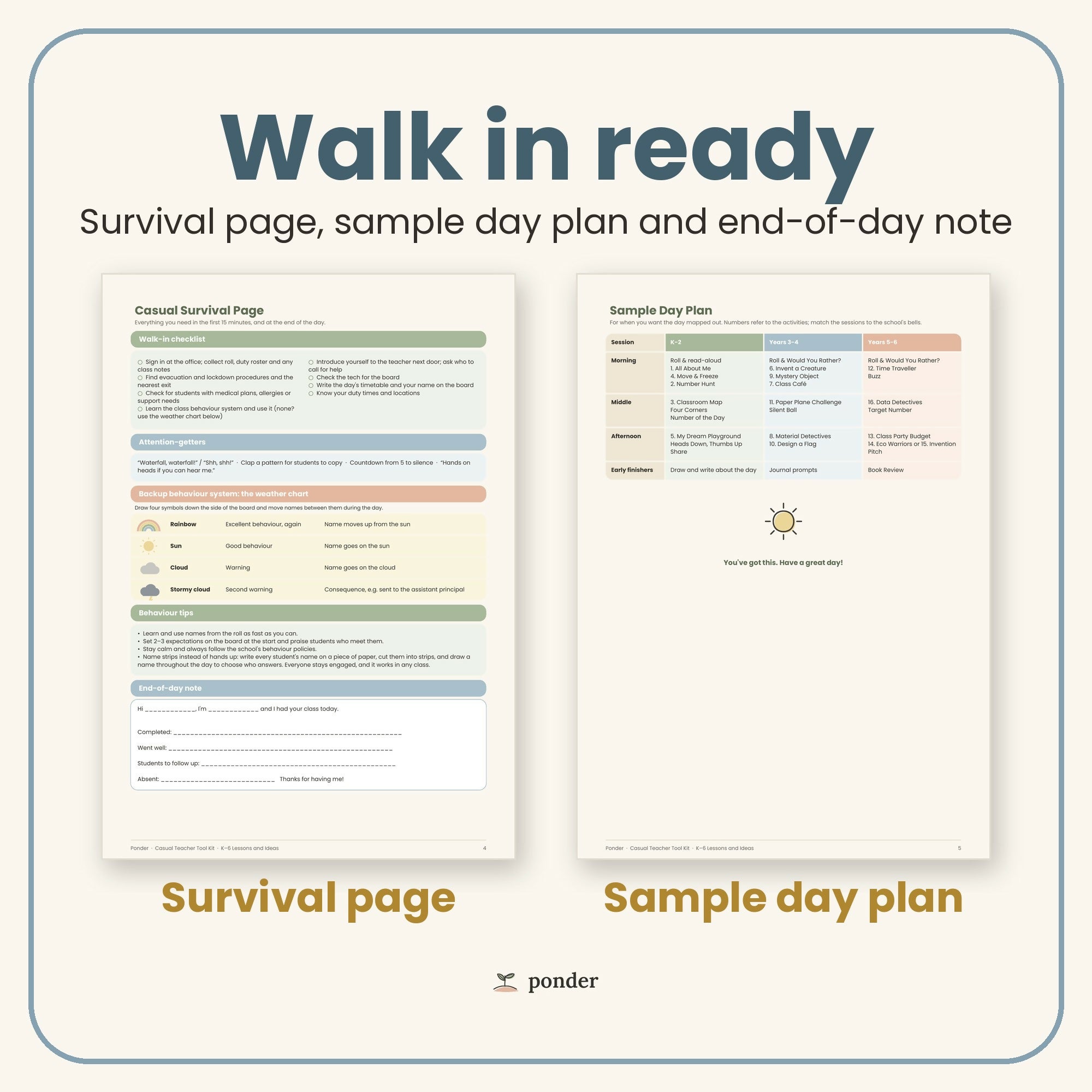 Casual Teacher Tool Kit K-6 | Lessons and Ideas | No Prep