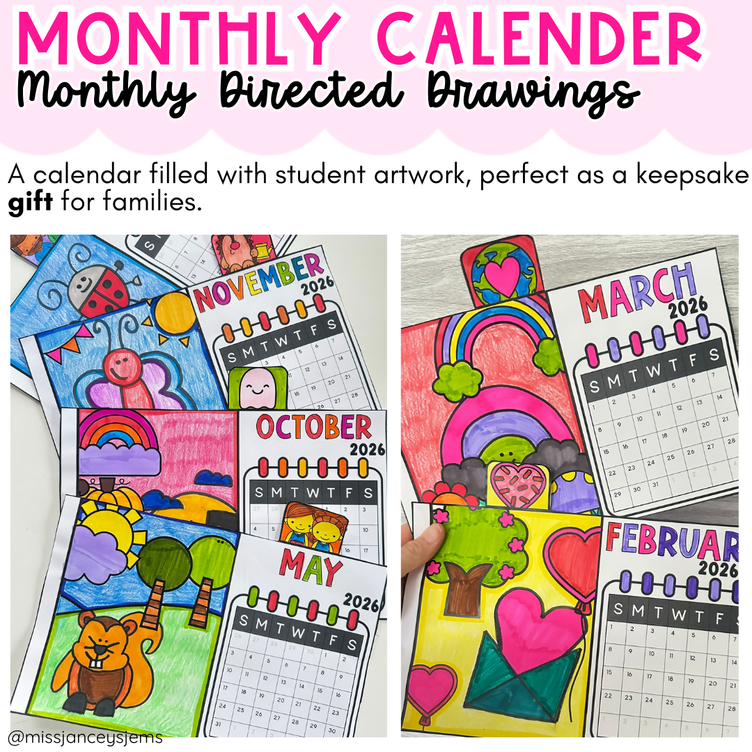 Mother’s Day Gift & Craft from kids | Printable Directed Drawing Present | Editable Monthly Calendar