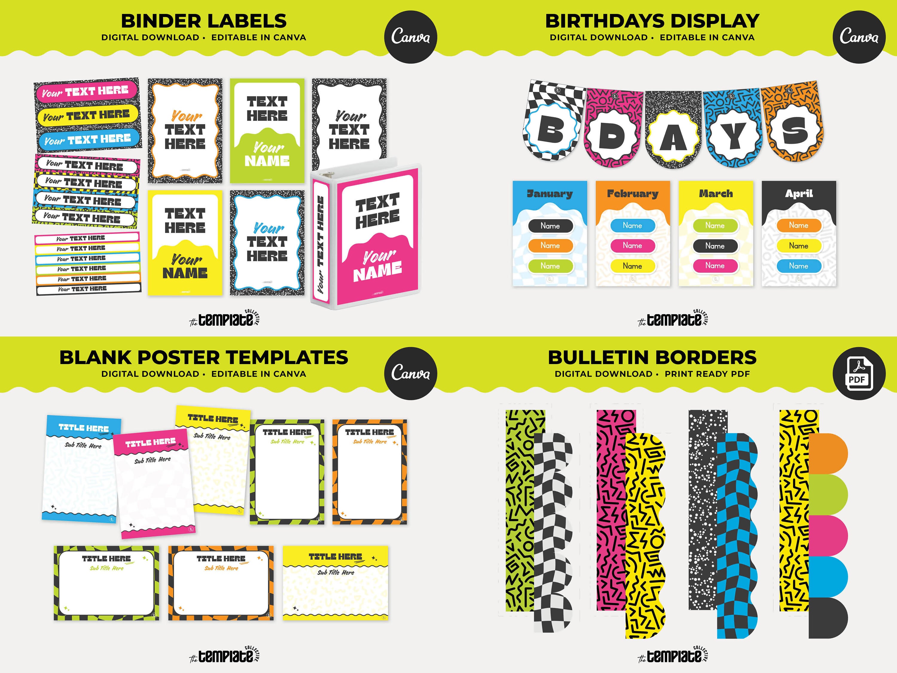 90’s Baby Classroom Decor Bundle • Retro Neon Classroom Theme • Bulletin Board Decor • Teacher Resources • Editable & Printable