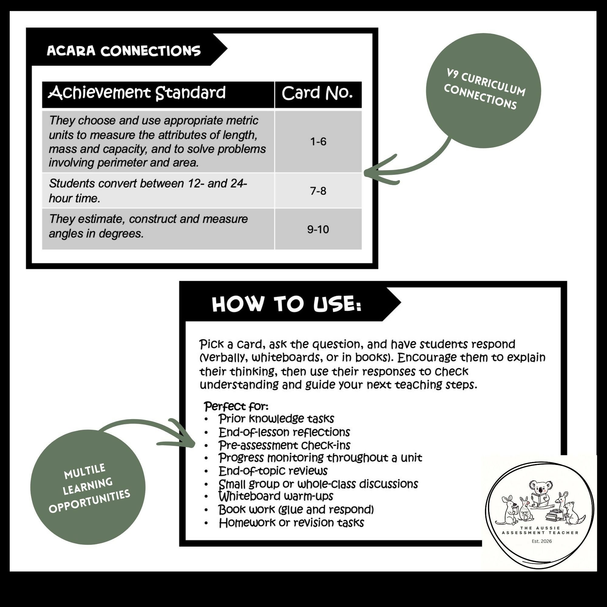 Year 5 Measurement Task Cards | Pre & Post Check-Ins + Tracking Tools | Australian Curriculum V9
