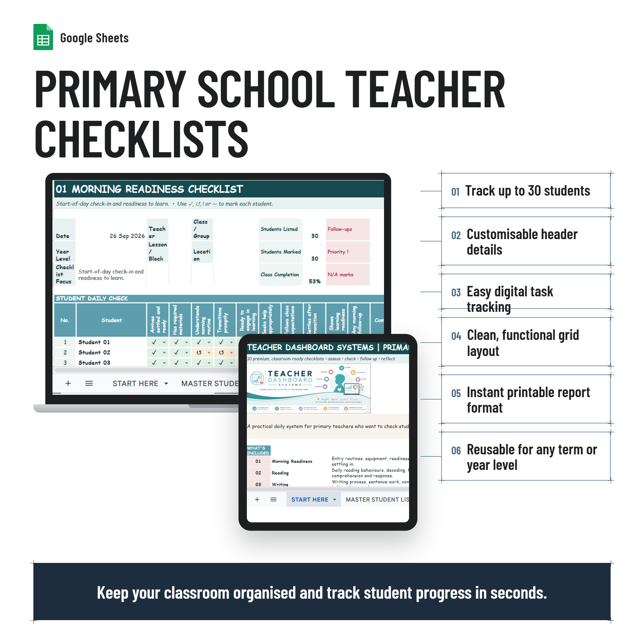 Primary School Teachers Checklist Bundle| Google Sheets| Printable