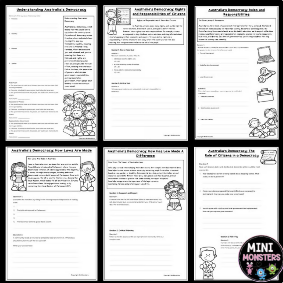 Australian Government Worksheets | Year 6 HASS Civics and Citizenship | Lesson Plans + Answer Keys