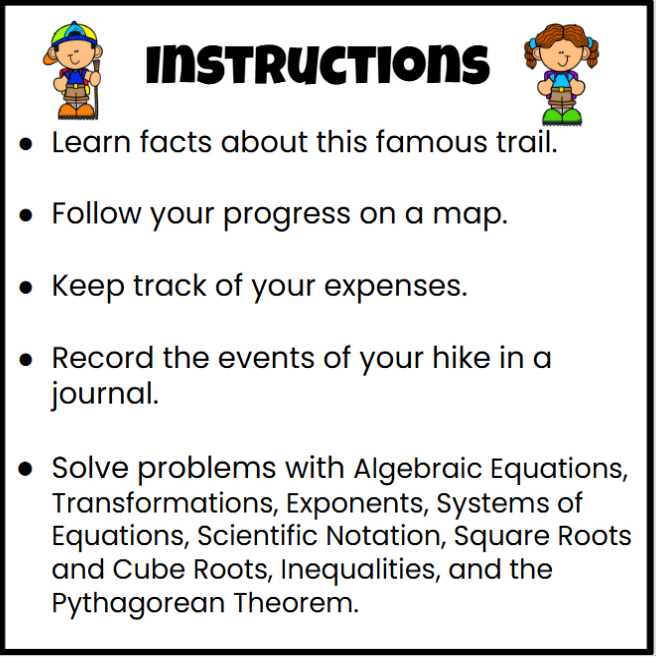 8th Grade Math Review Project PBL- Hike The Pacific Crest Trail - Google Slides and Power Point