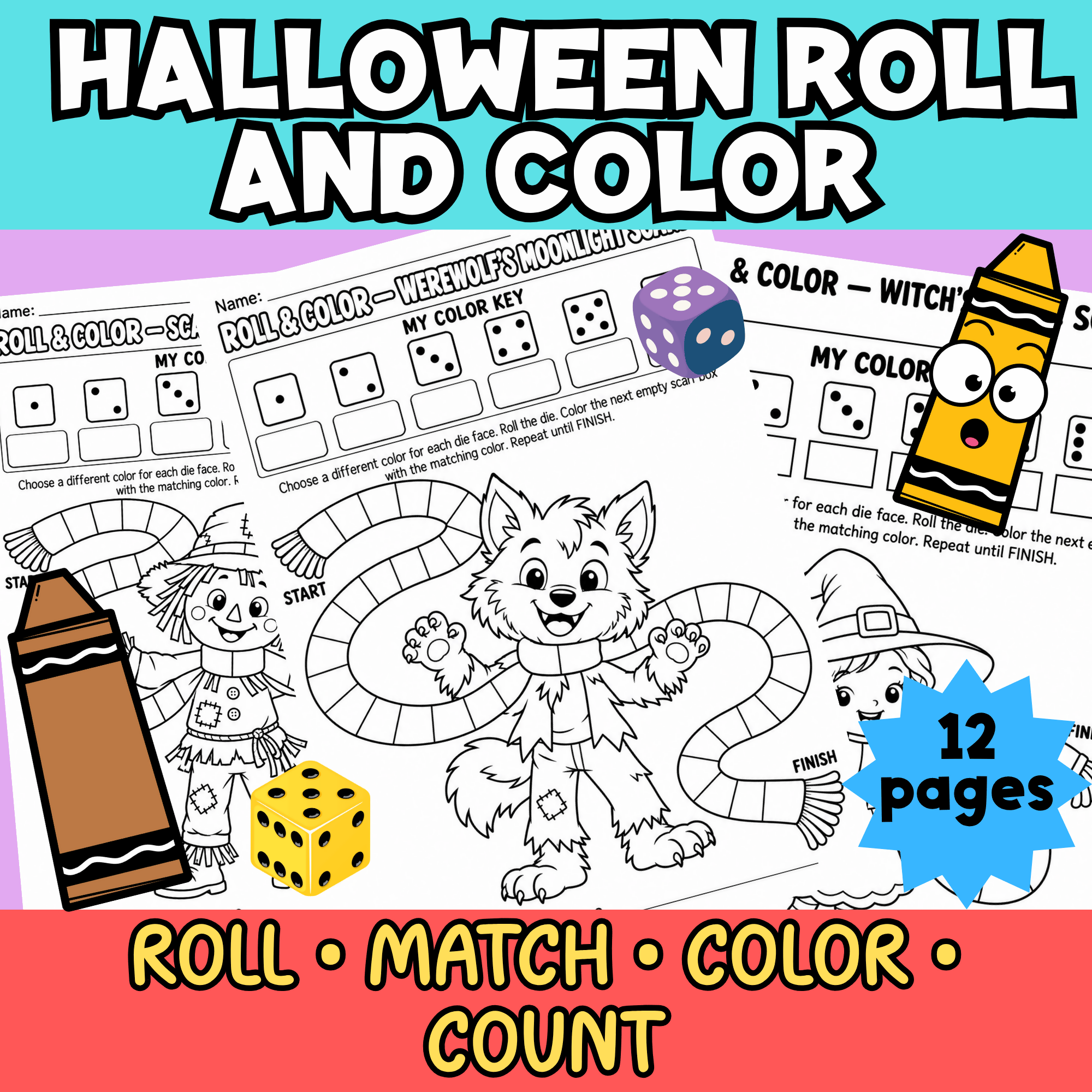 Halloween Math Coloring Pages Kindergarten Roll Color Dice Game Activities