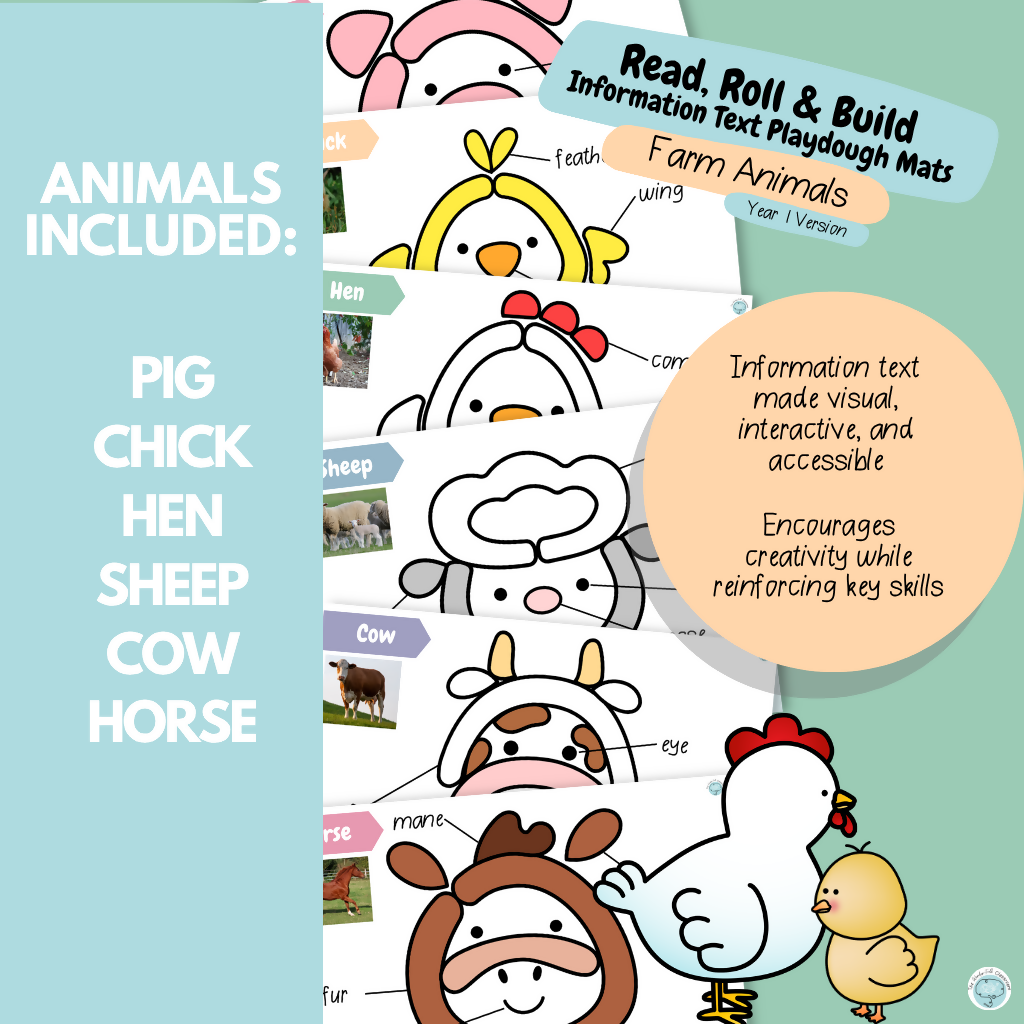 Read, Roll & Build | Year 1 Information Text Playdough Mats | Farm Animals