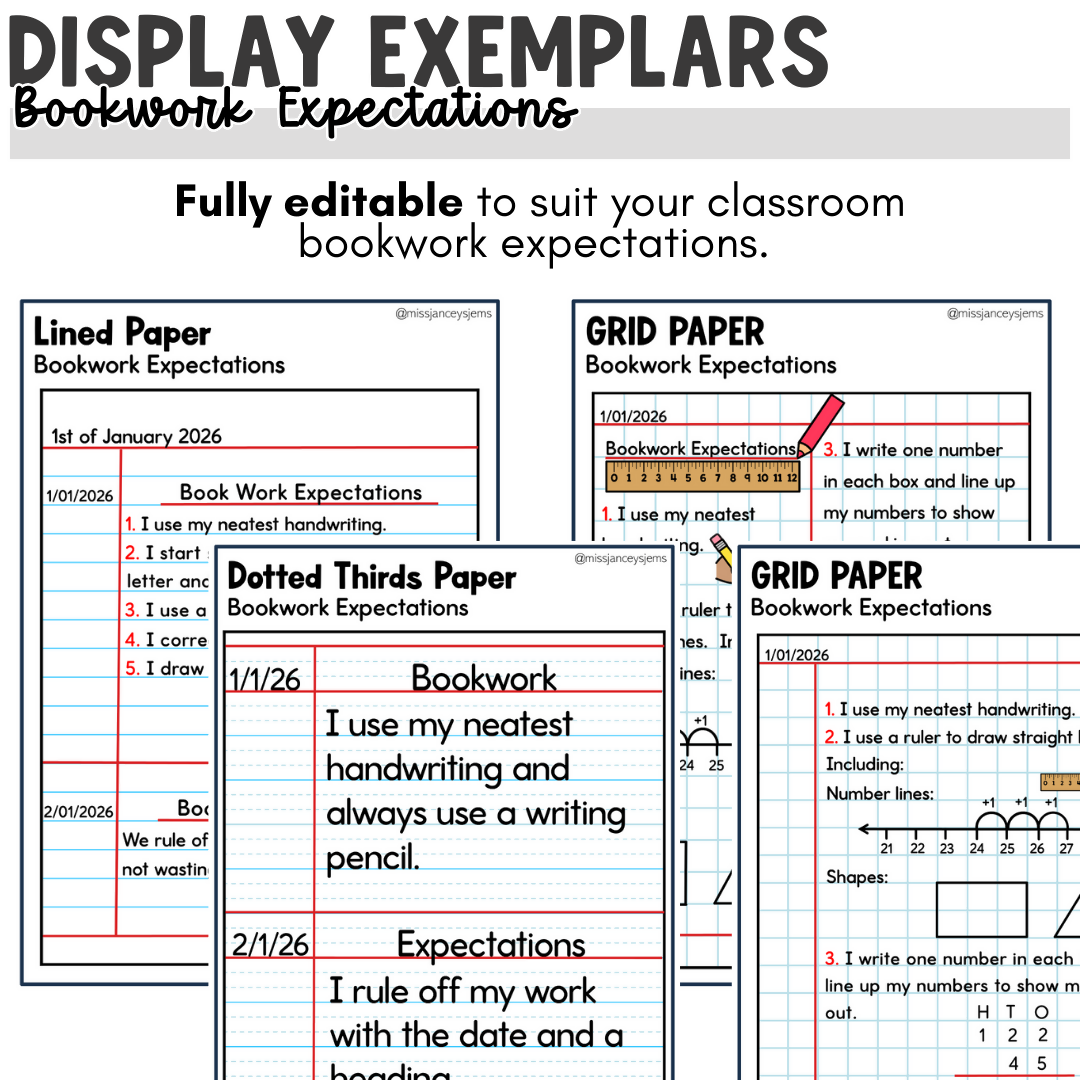 Bookwork and Book Expectations I Explicit Slides and Display Posters I Editable