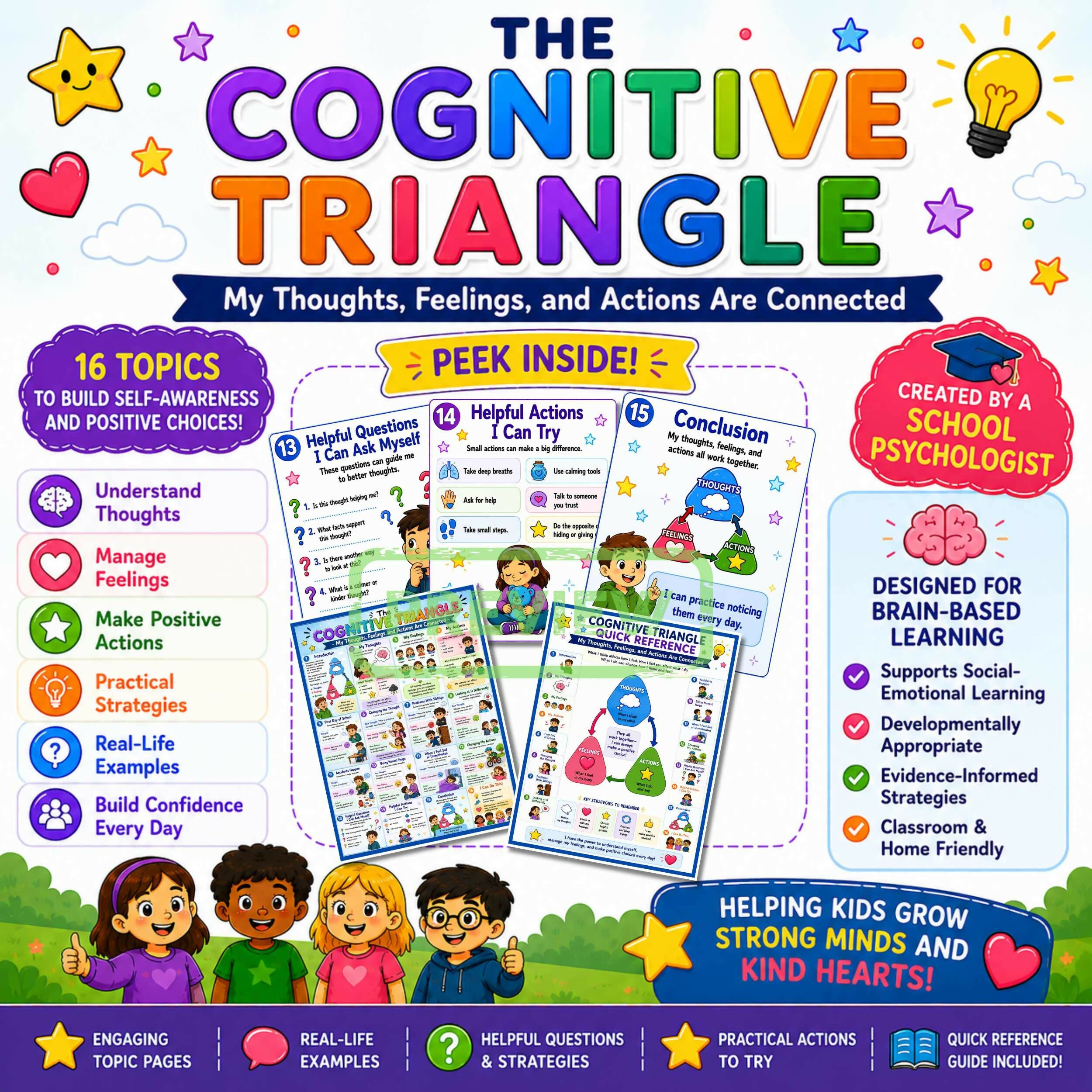 Cognitive Triangle CBT Workbook | SEL Activities for Elementary