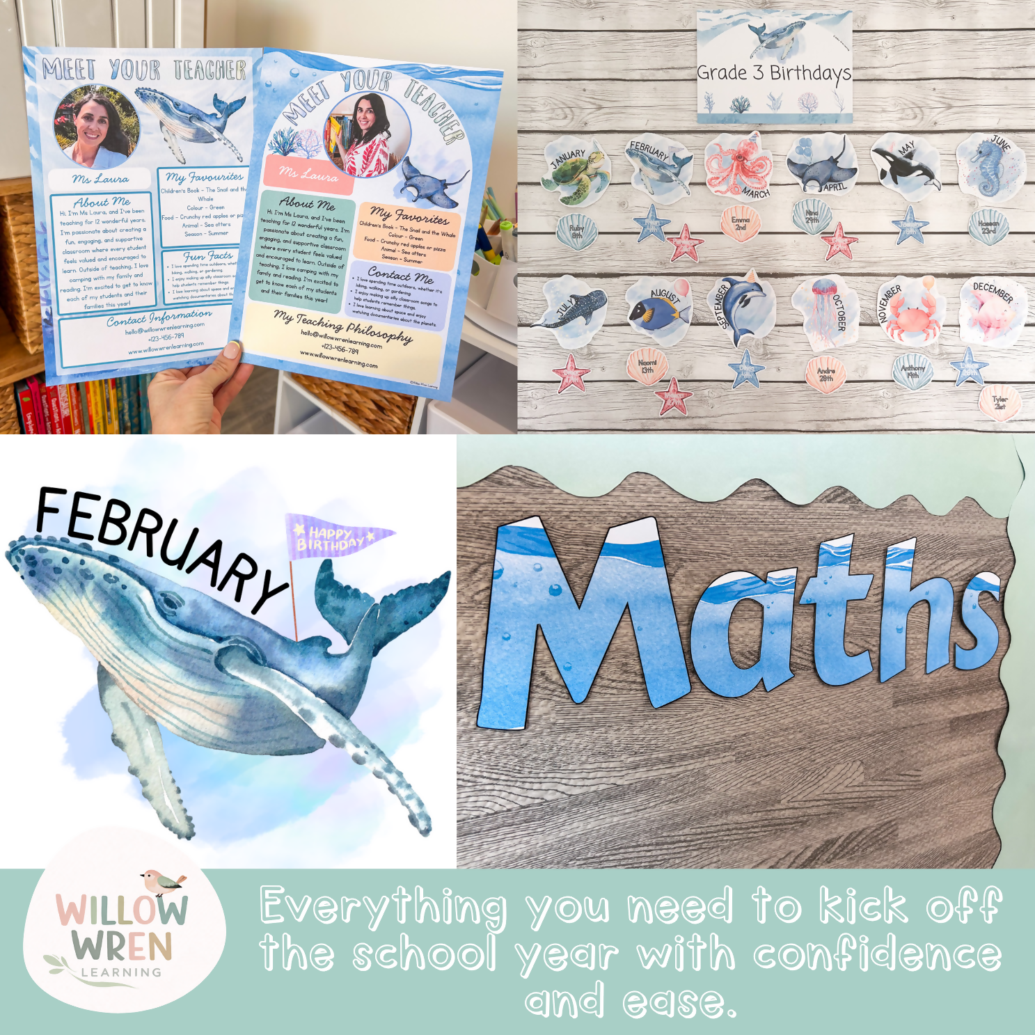Ocean Blue Back to School Bundle I Sea Creatures Pack Decor
