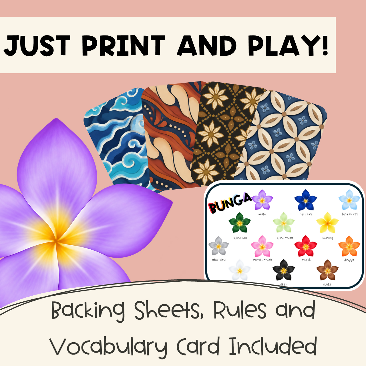 Indonesian Colours Card Game | Petal Pairs | Speaking & Matching Activity