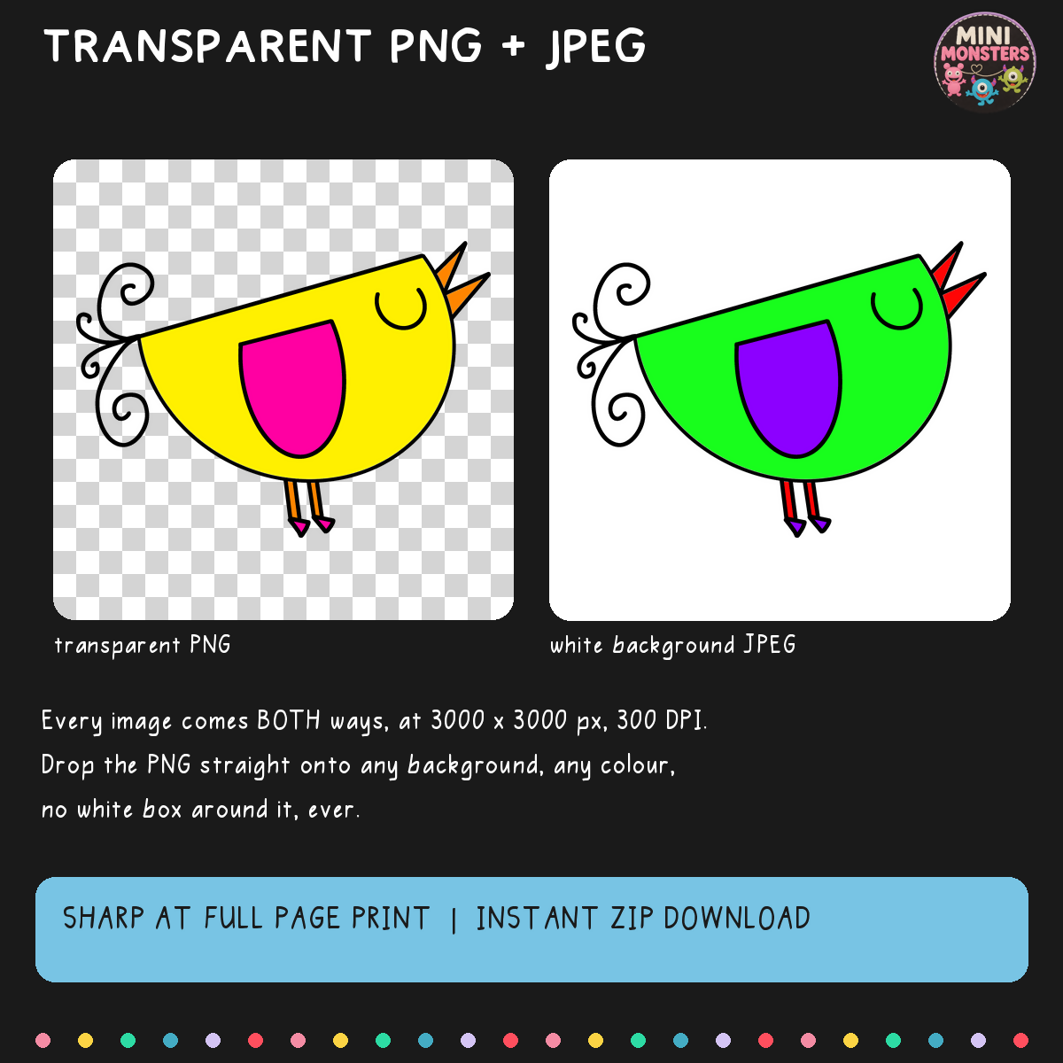 Birds Clipart Set 3 | 10 Hand Drawn Images | Transparent PNG and JPEG | Commercial Use
