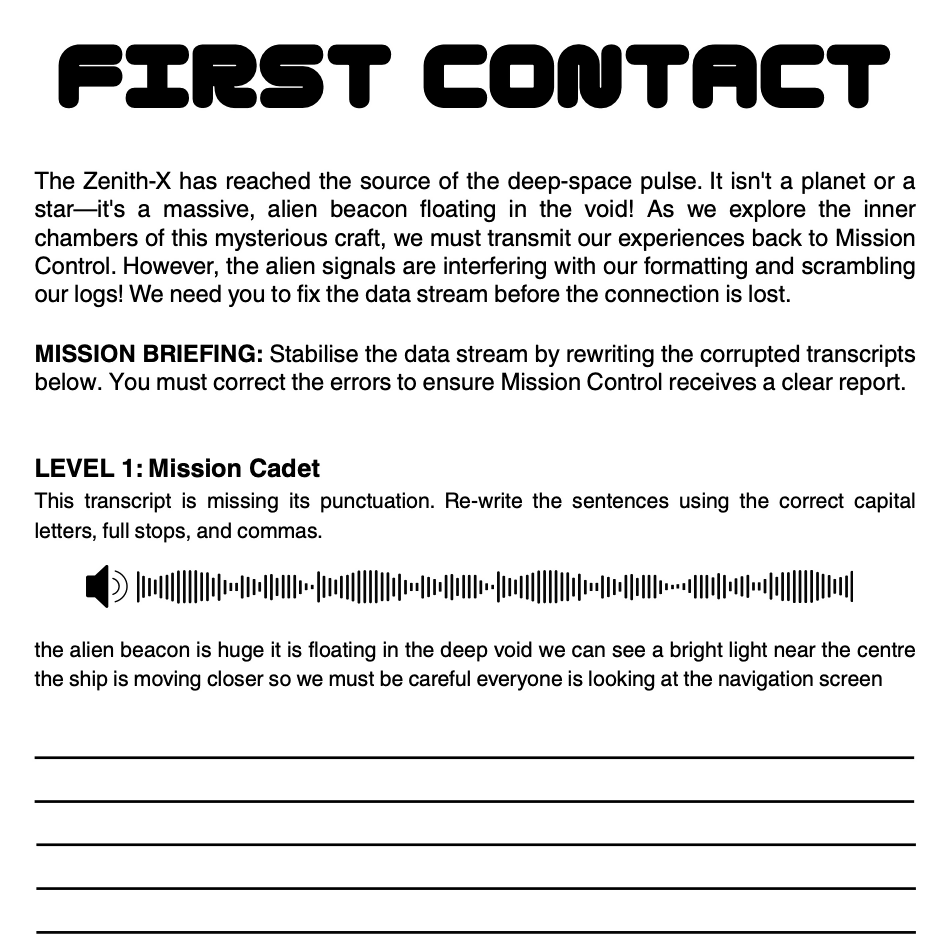 Mission to Space 3-Level Editing Challenge | Differentiated Grammar | Years 5–6