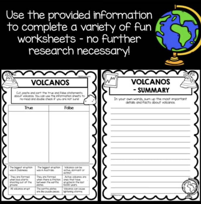 Volcano Worksheets | Information, Comprehension and Activities | Year 3 and 4 Science