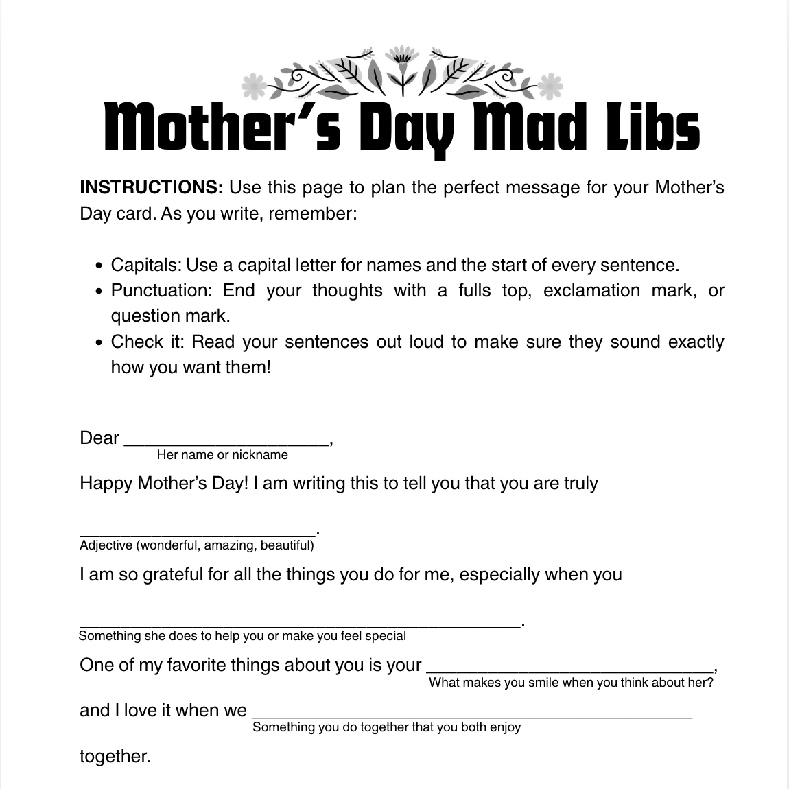 FREE Mother’s Day Card Message Generator | Writing Prompt Activity Years 3–5