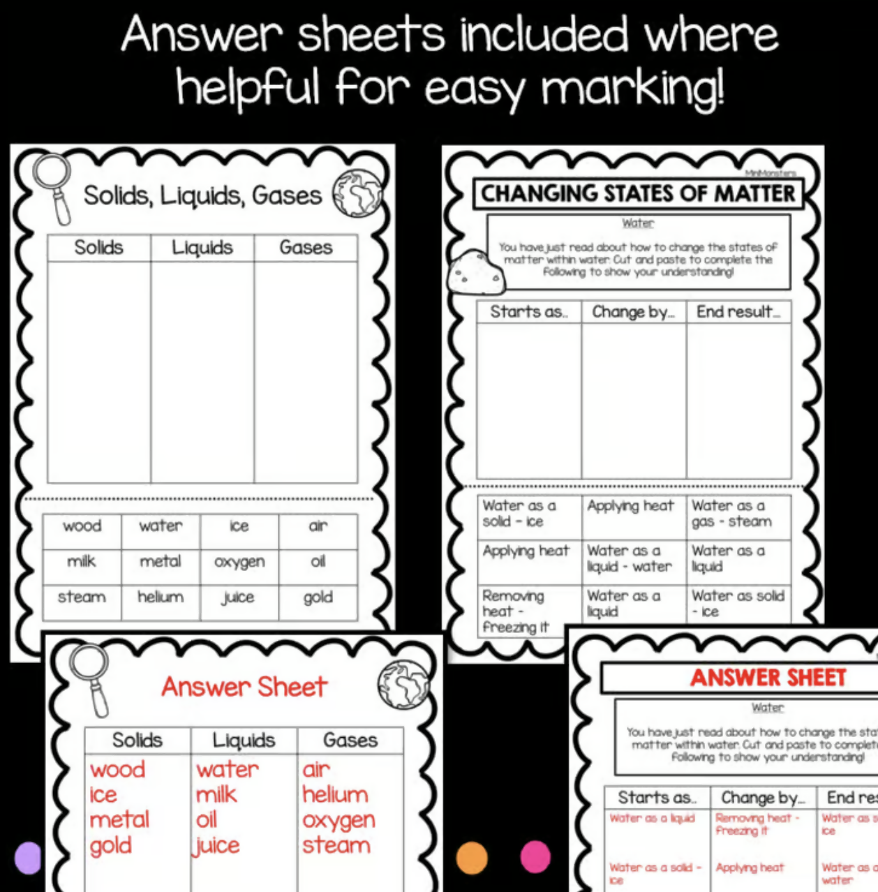 States of Matter Worksheets Year 3 4 5 | Solids Liquids Gases Activities | Changing States Science