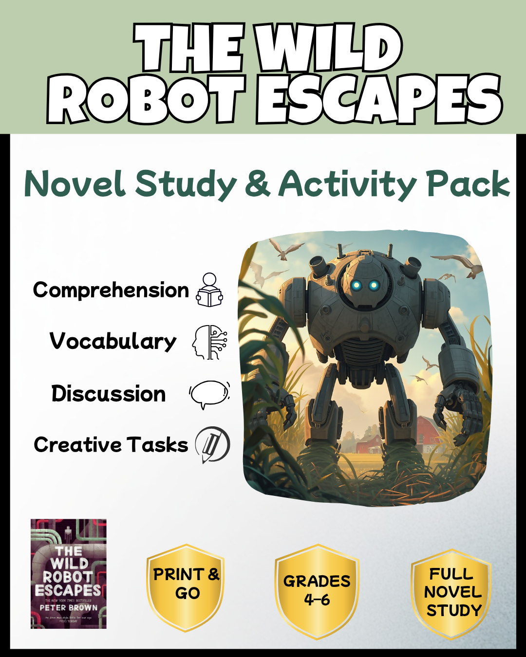 The Wild Robot Escapes Novel Study Unit | Comprehension Questions, Worksheets & Activities | Grades 3–6