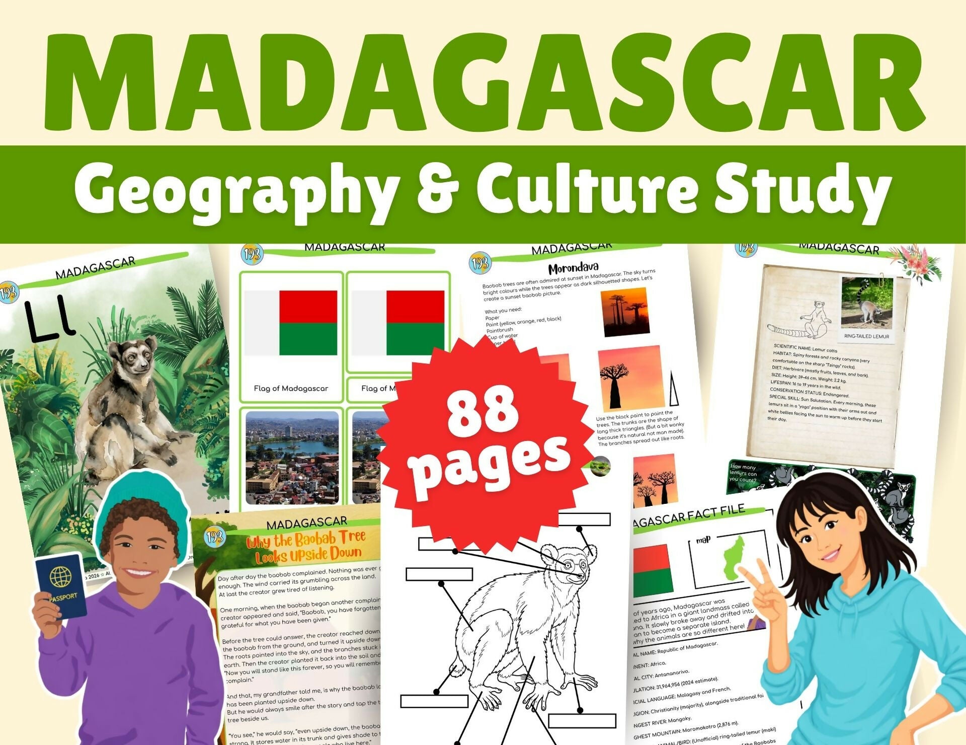 MADAGASCAR- 193 Little Adventures Pack - Printable culture & Geography packs for kids aged 4-10