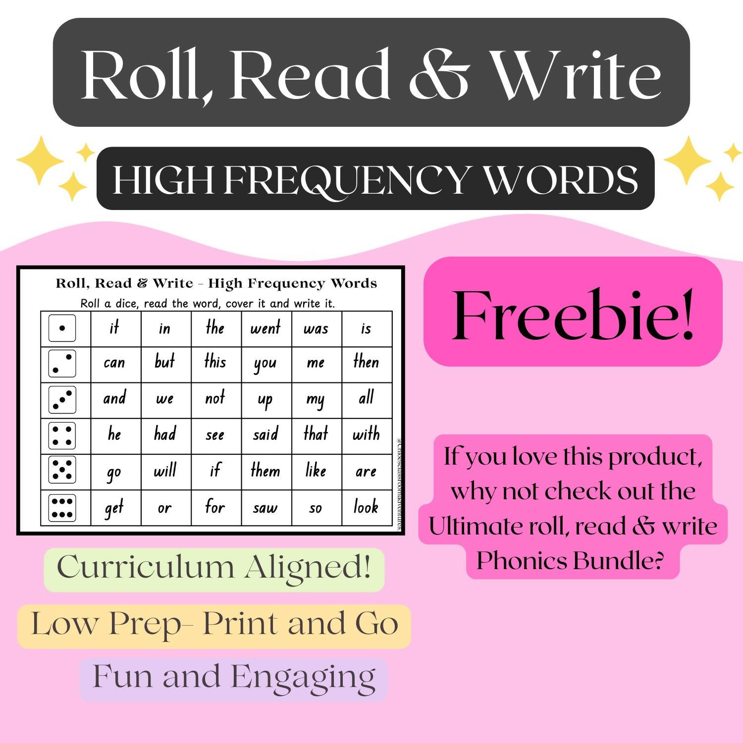 Roll, Read and Write - High Frequency/ Sight Words