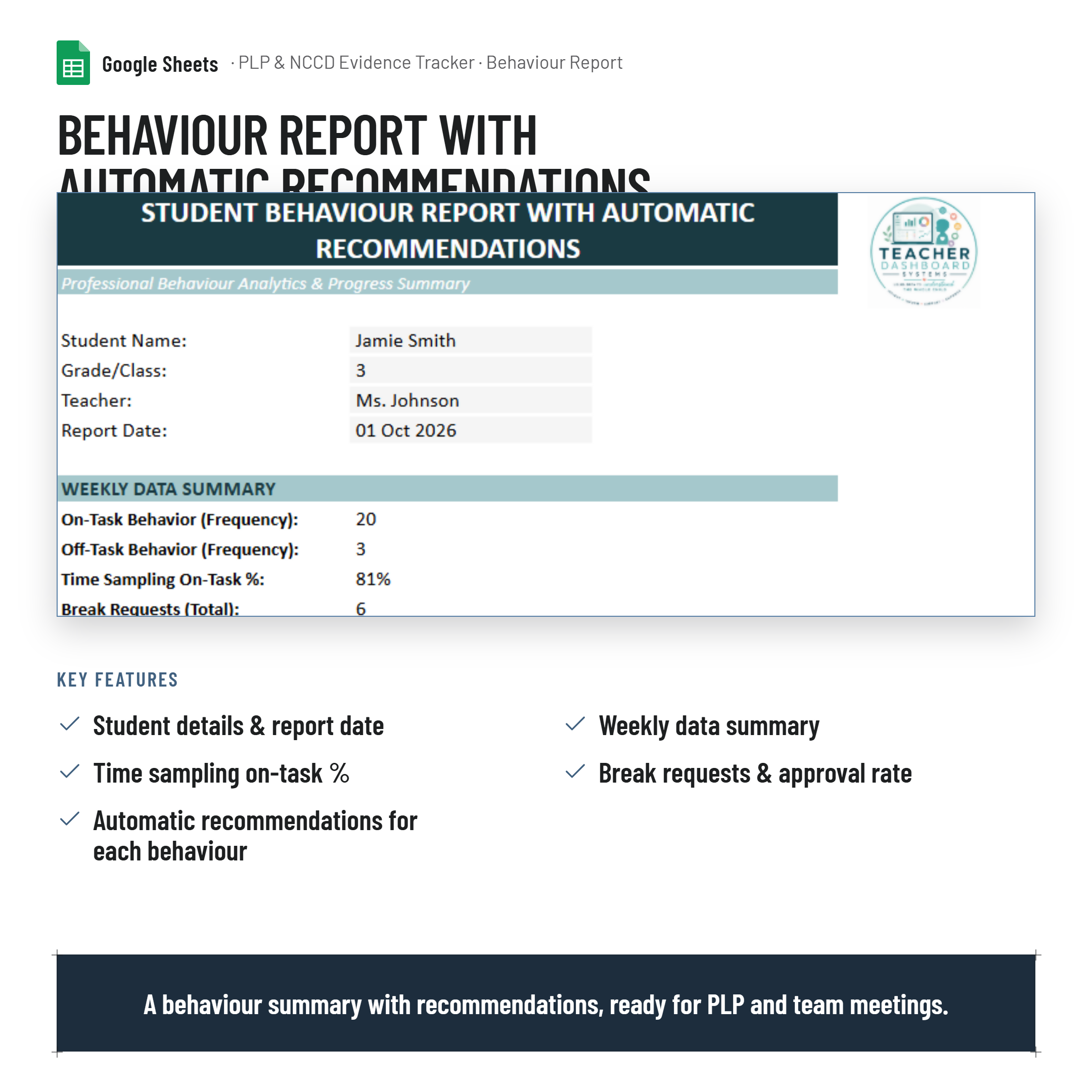 Personalised Learning Plan (PLP) & NCCD Evidence Trackers| Google Sheets