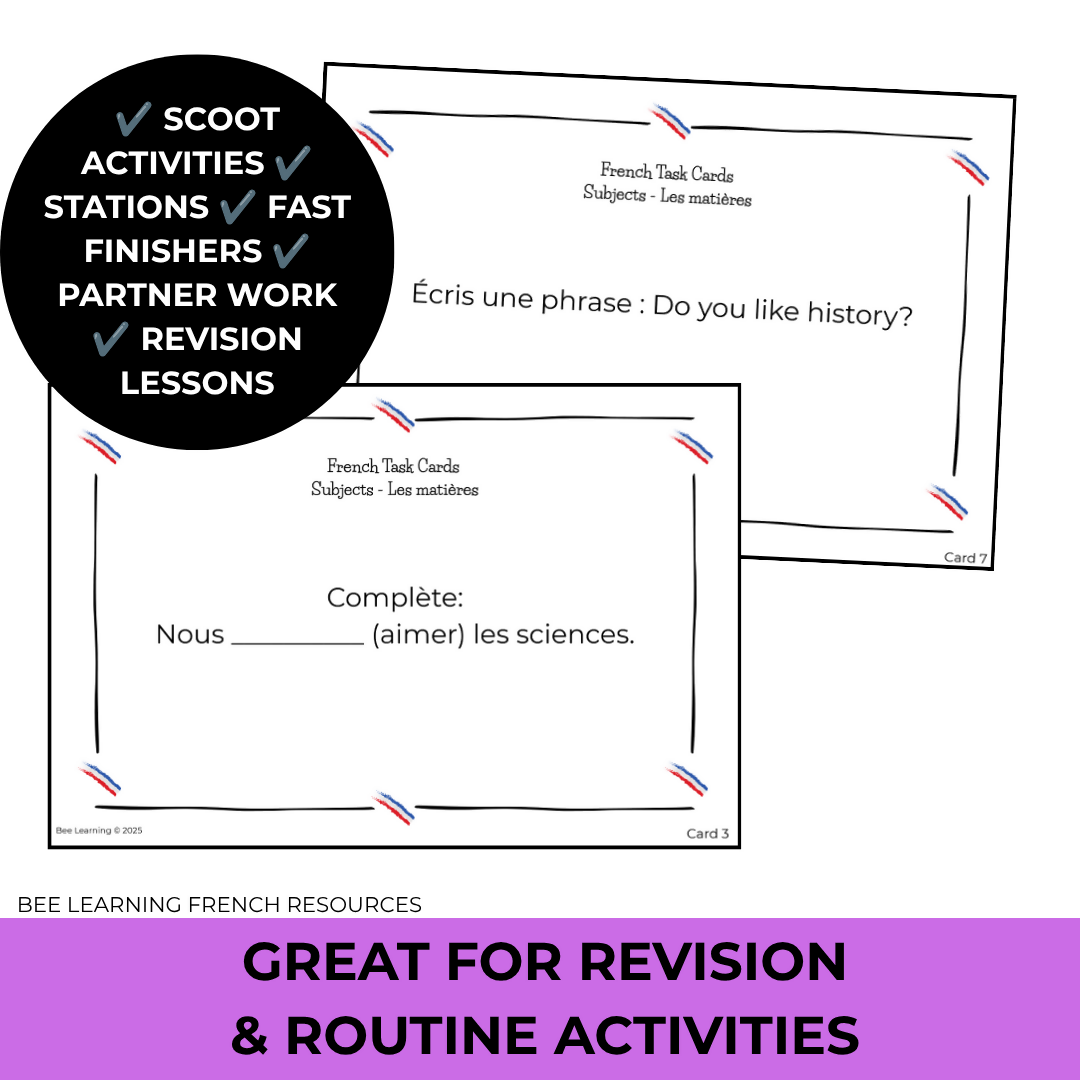 French School Subjects Vocabulary Activities | Task Cards & Practice