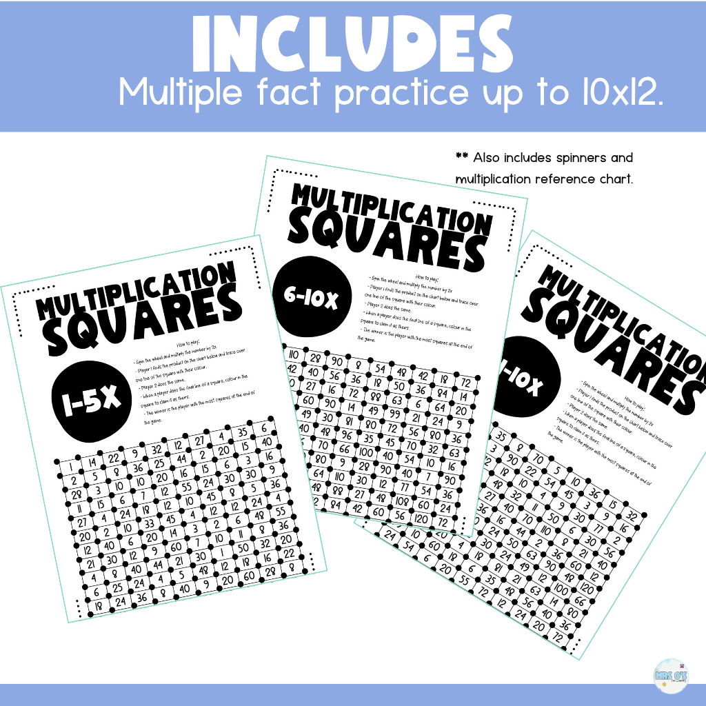 Multiplication Squares Game - Multiplication Fact Practice