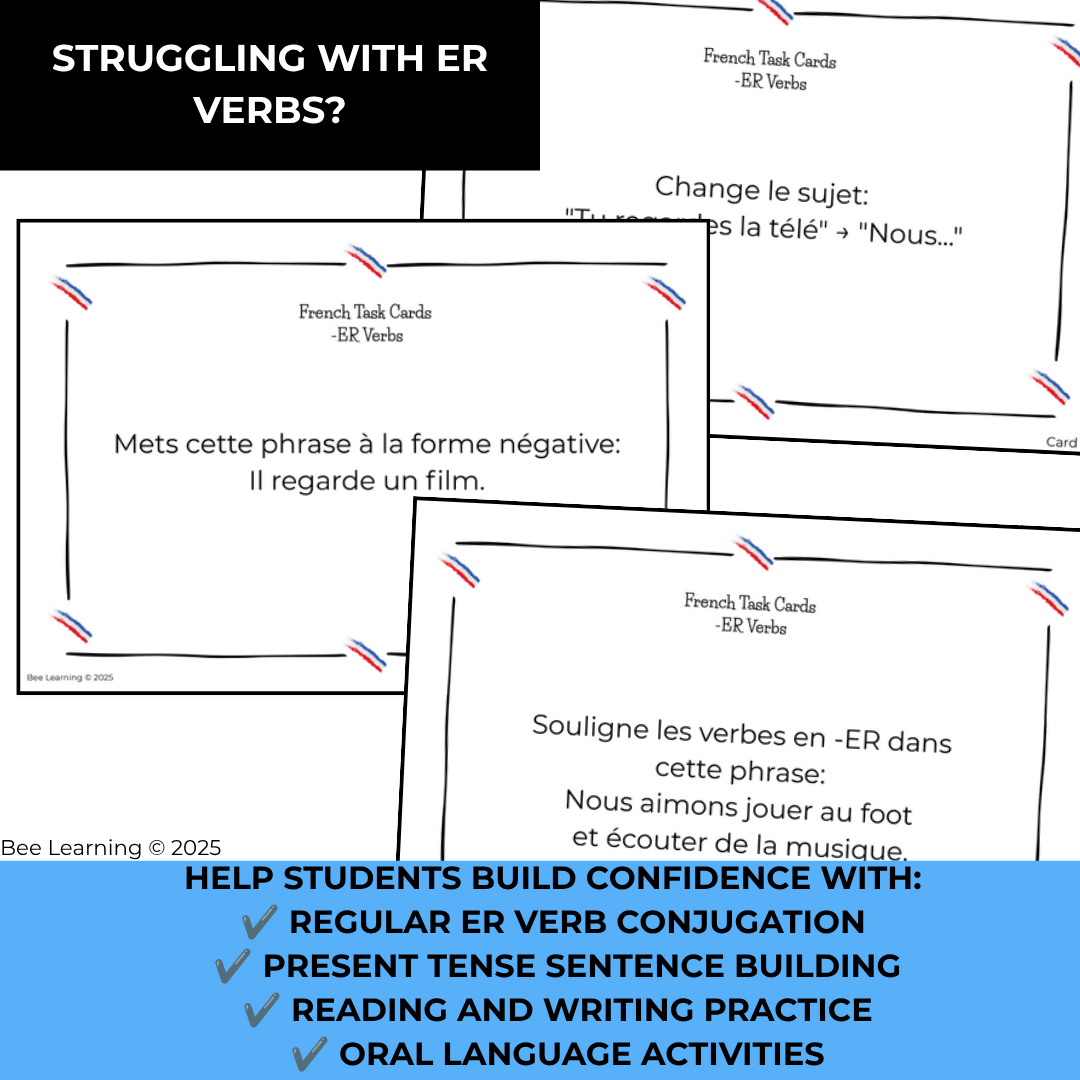 French ER Verbs Present Tense Activities | Task Cards & Conjugation