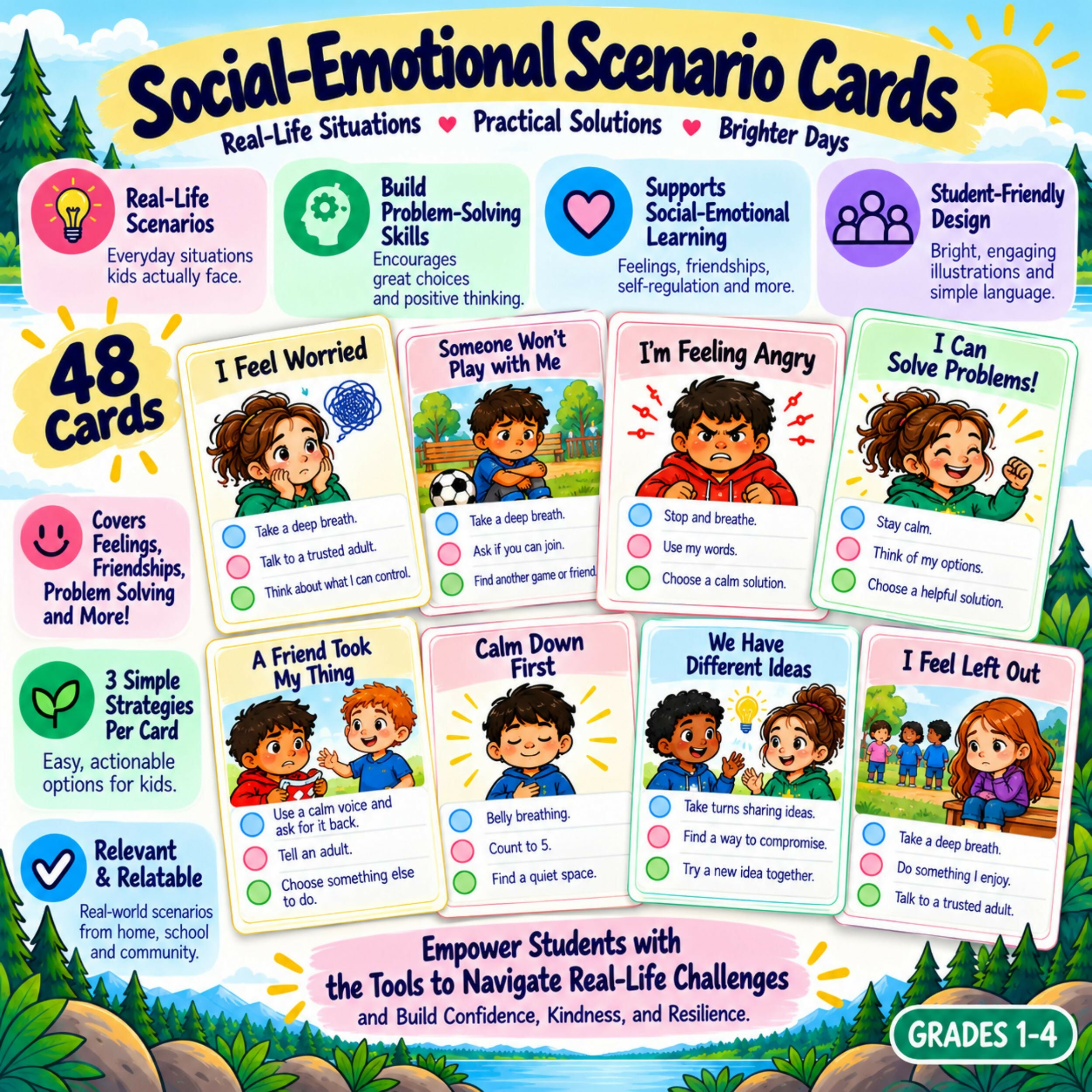 Social Problem Solving Cards | SEL Scenario Cards & Social Skills Activities