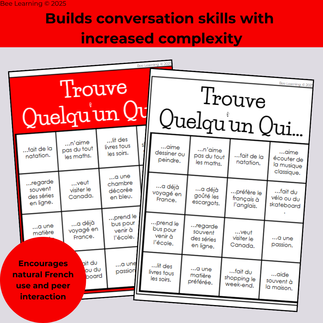 Find Someone Who French Speaking Game | Intermediate French Activities | Year 9