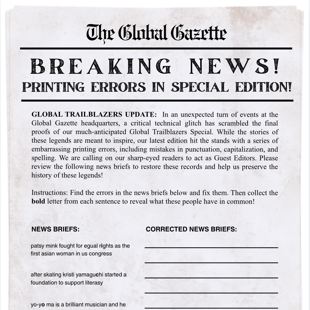 FREE Global Trailblazers | Sentence Fixer | Grammar Mission & Puzzle | Years 4-6