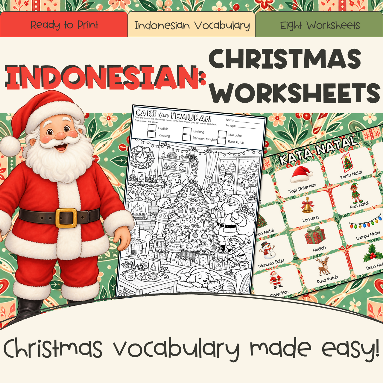 Indonesian Christmas Worksheets | Vocabulary, Word Search, Crossword & Colouring