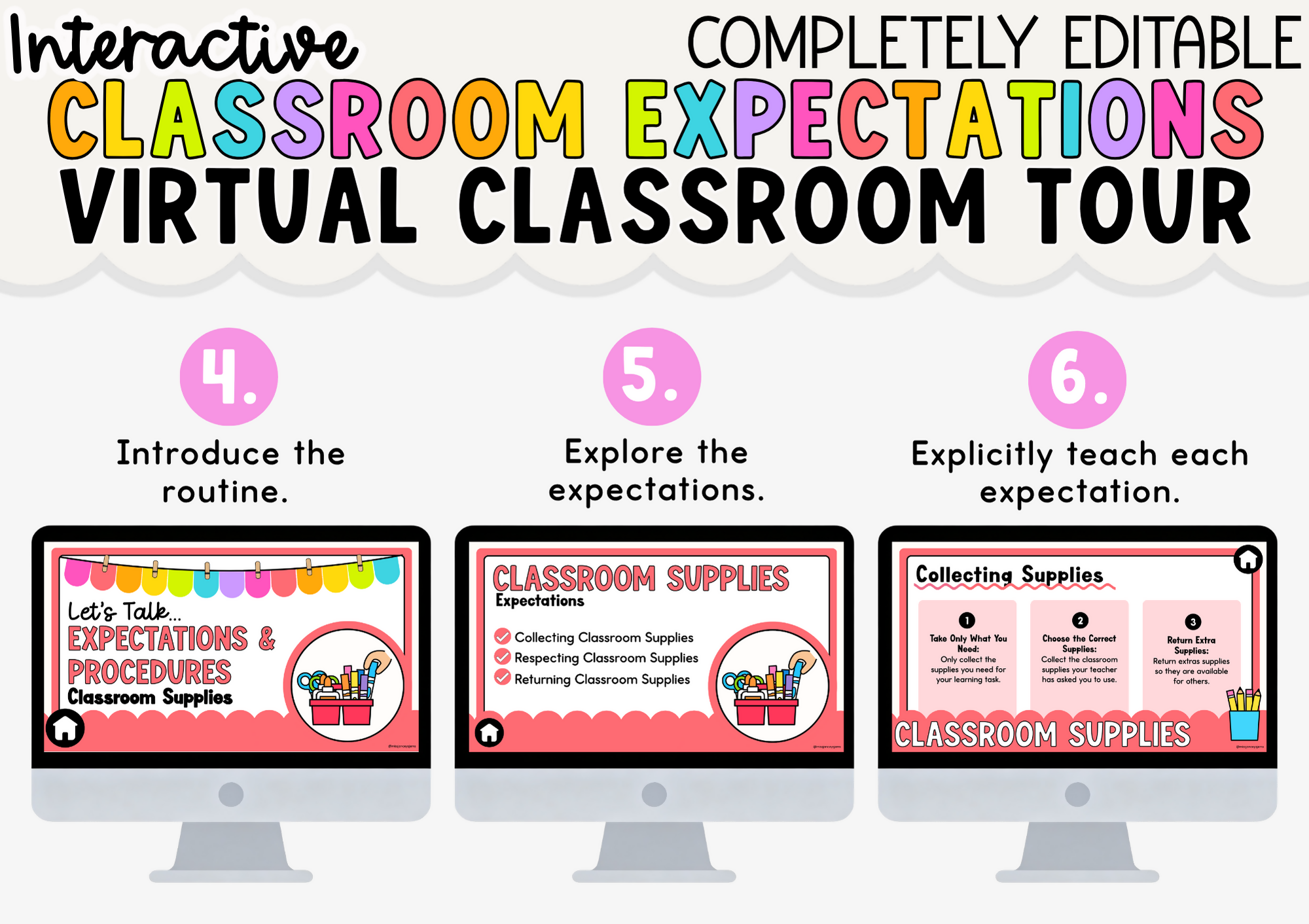 Back to School Routines and Expectations Virtual Classroom Tour with Collaborative Role Play Cards I EDITABLE