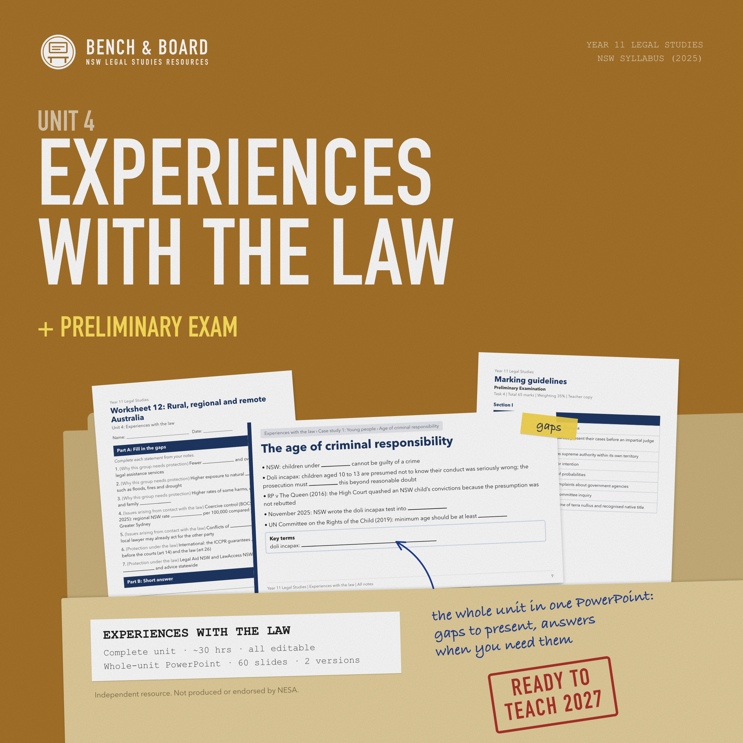 Year 11 Legal Studies – Unit 4: Experiences with the Law (NSW 2025 Syllabus) | Complete Unit + Preliminary Exam