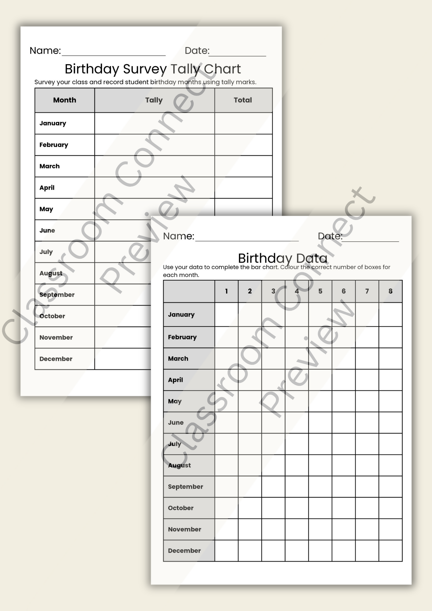 Tally Charts & Graphing Worksheets | Bar Graphs & Birthday Surveys