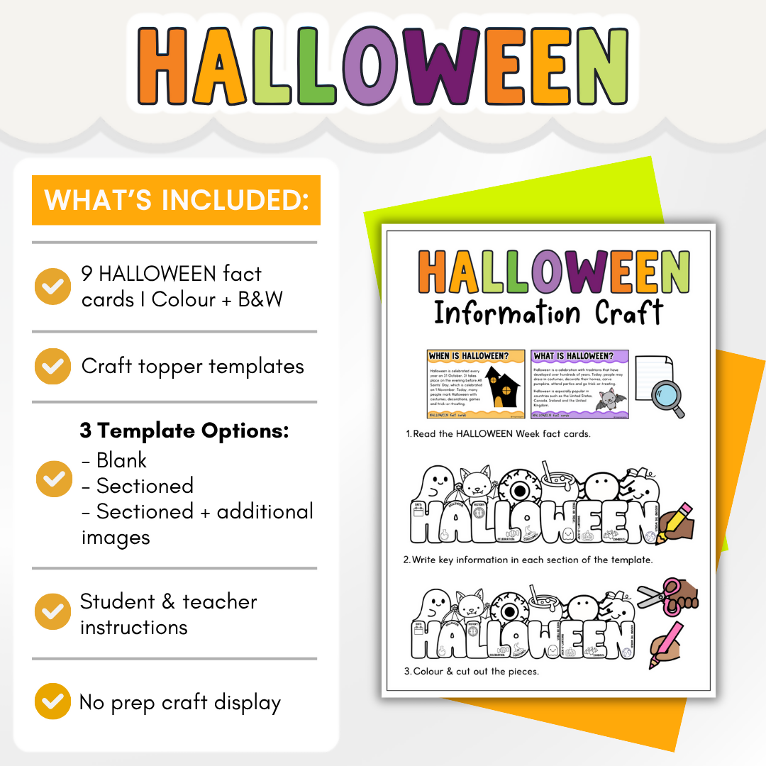 Halloween Information Craft | October Craft, Autumn Activities, Halloween Reading & Writing, Informational Fact Cards, Bulletin Board Display & Classroom Craft
